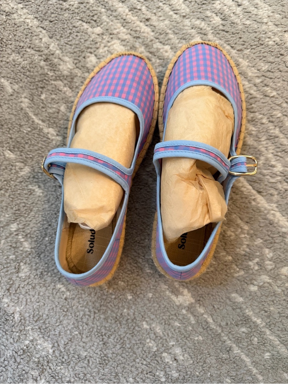 Soludos Pink and Blue Check Mary Jane Espadrilles